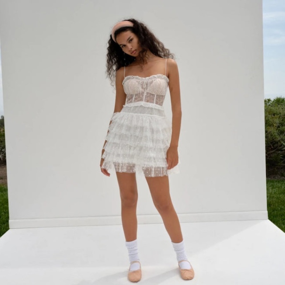New! For love and lemons Jules tiered ruffle mini dress 27990 - Picture 5 of 14